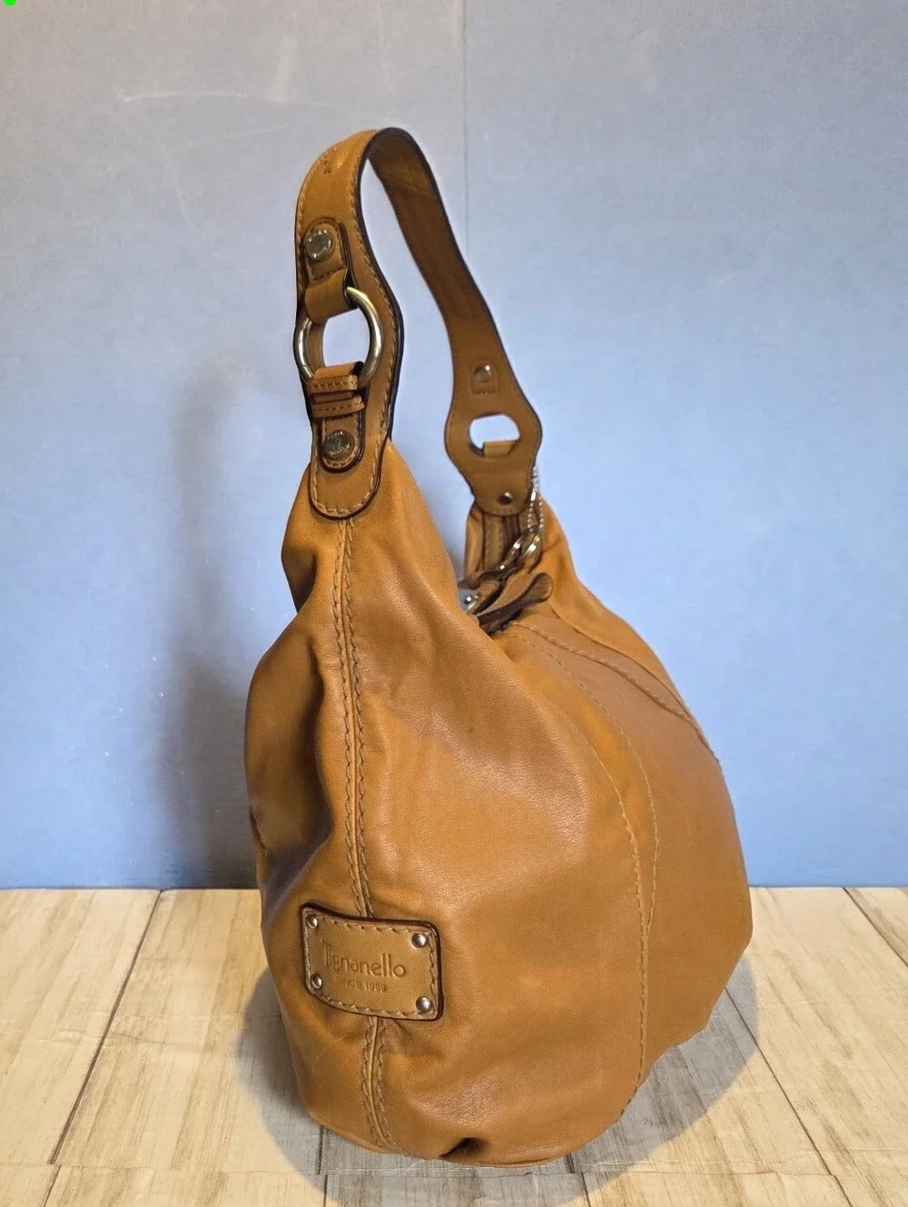 Tignanello Tan Leather Hobo Shoulder Bag